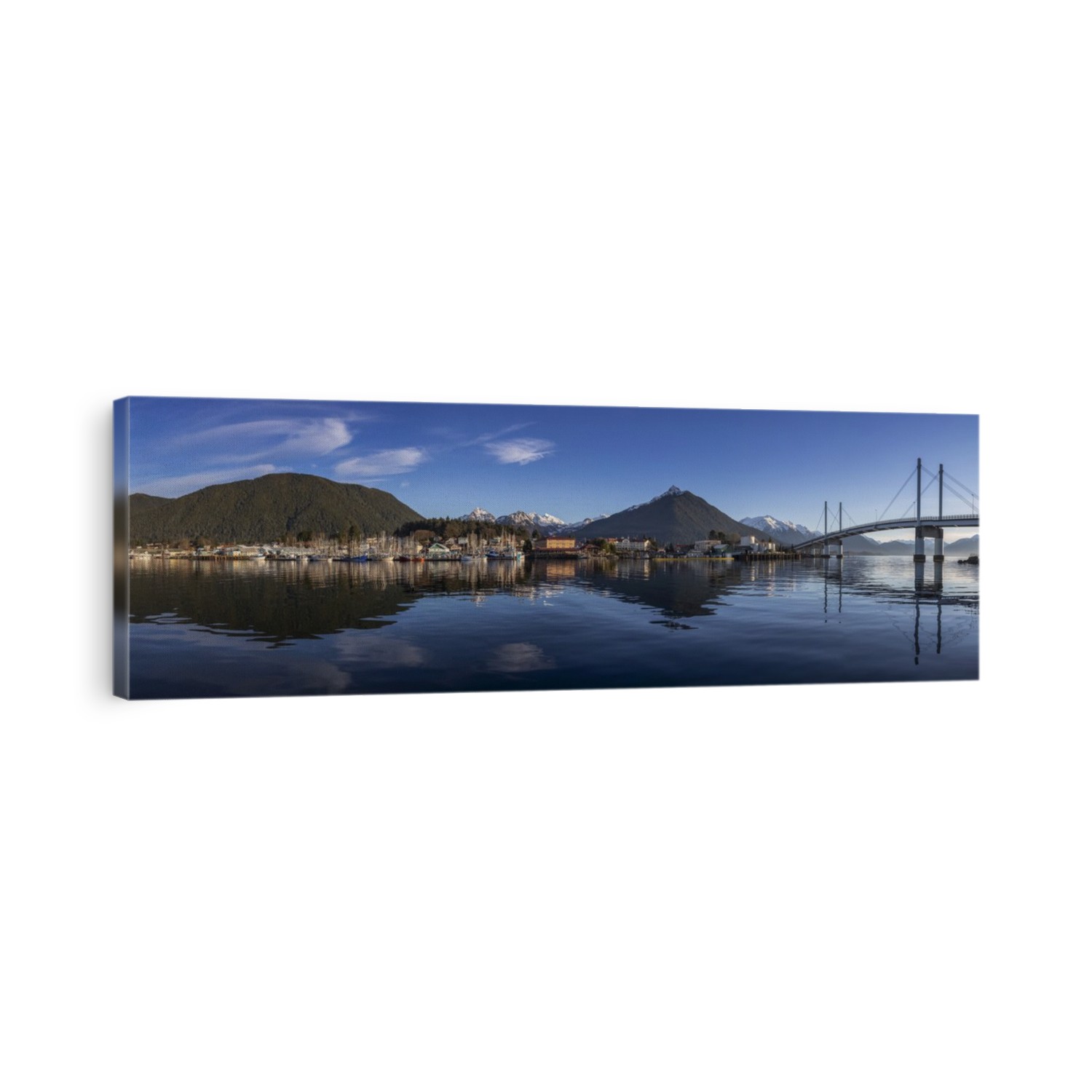 Sitka harbour and the John O'Connell bridge with Mt. Versovia and Gavin Hill in the background; Sitka, Alaska, United States of America