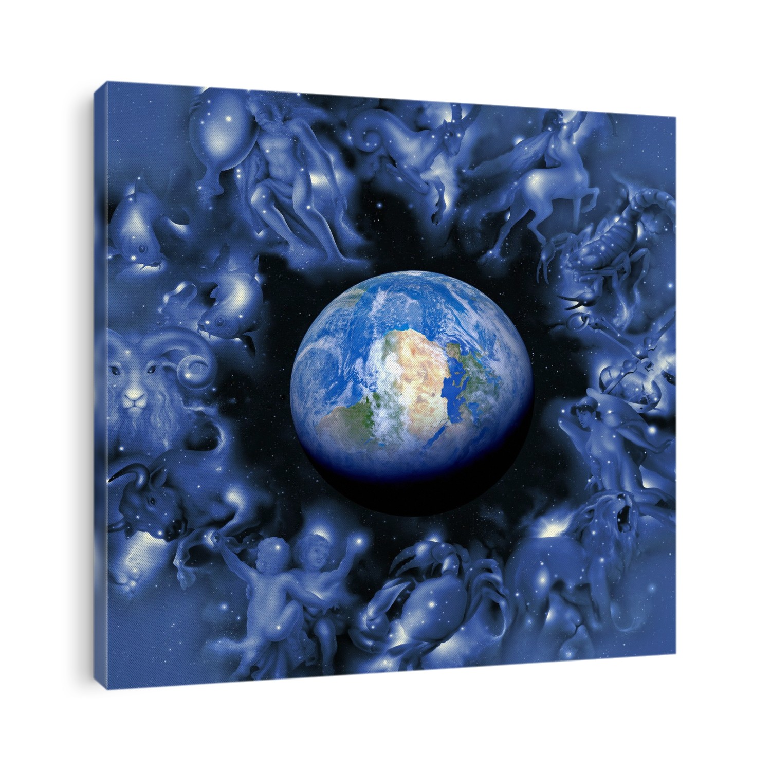 Earth and star signs. Computer artwork of the Earth surrounded by depictions of the signs of the zodiac.