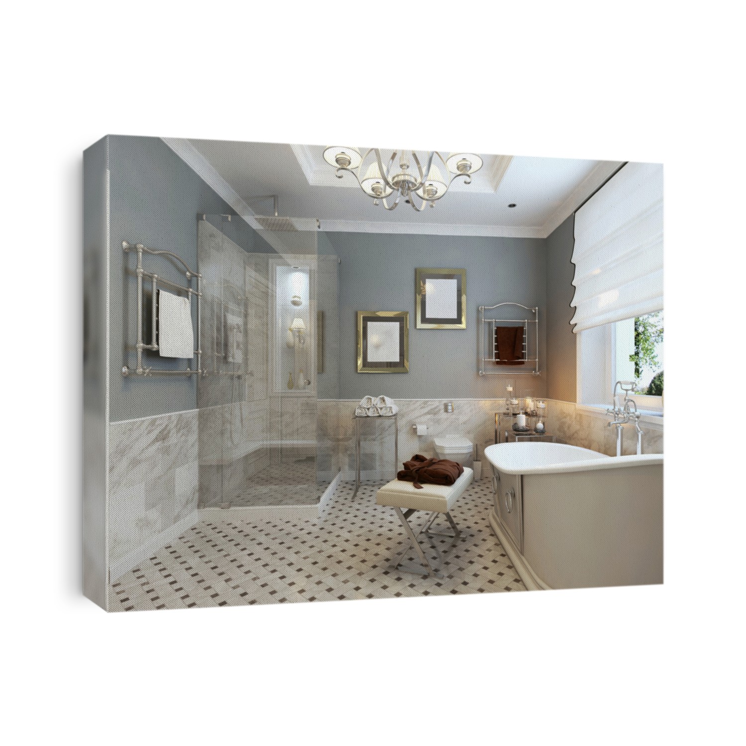 Bright bathroom classic design. 3d render 